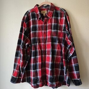 Men’s 100% Cotton Flannel Long Sleeve Button Down Shirt Size 2XL Red Black Plaid